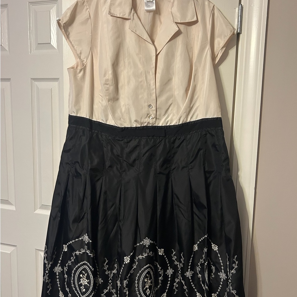 Elegant Black and Cream Embroidered Dress